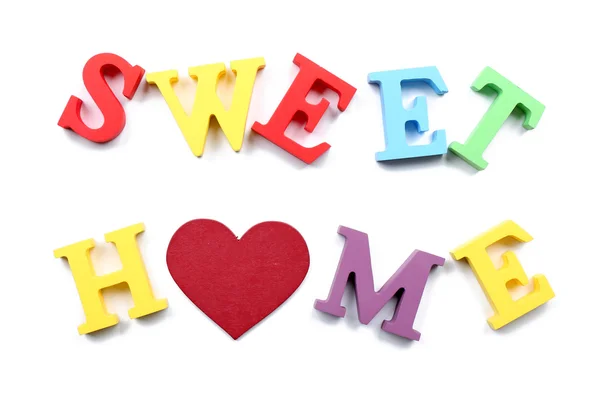 Decorative letters forming words SWEET HOME with heart isolated on white — Stock Photo, Image