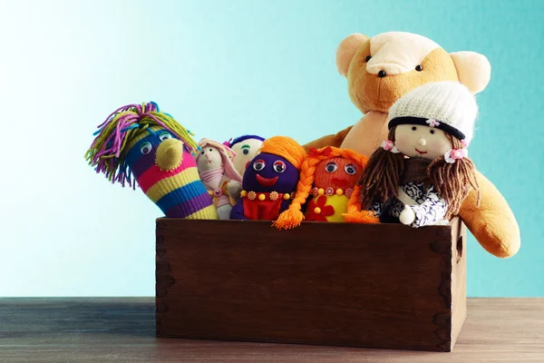 Pile of toys on blue background — Stock Photo, Image