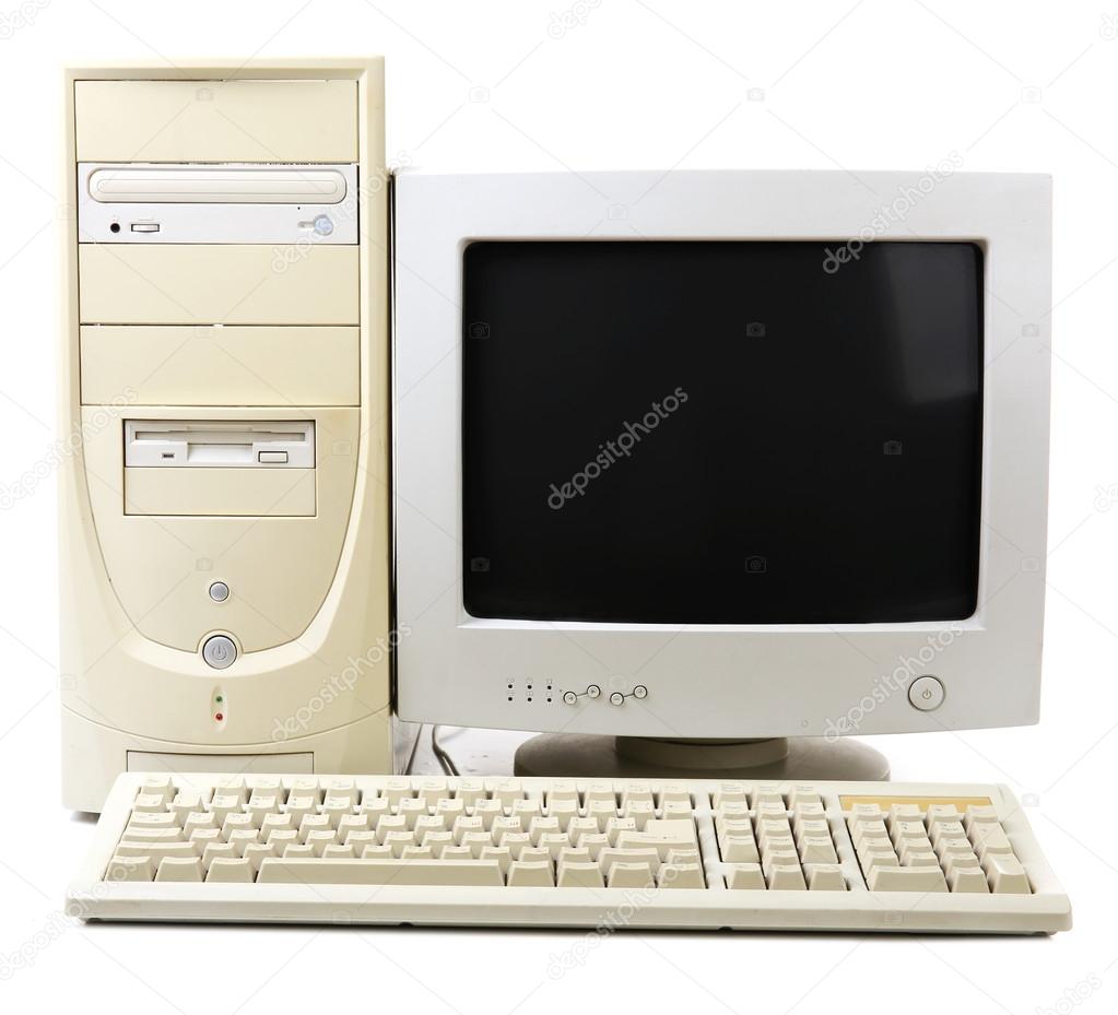 Old computer on white