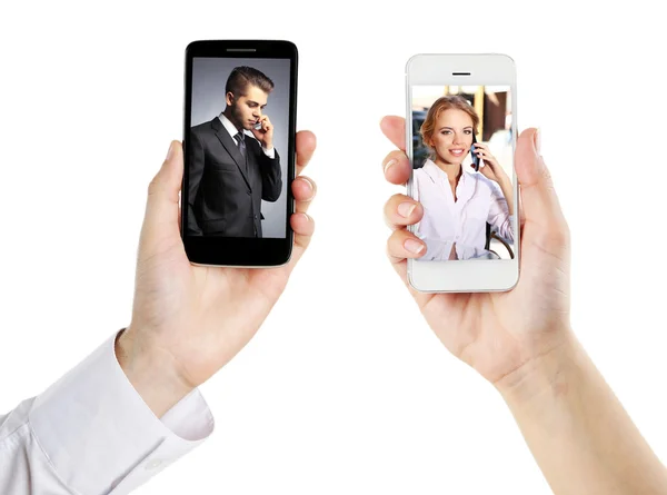 Telefonları ekranlarda Çift — Stok fotoğraf