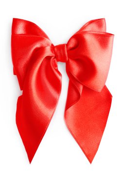 Beyaz izole kırmızı saten yay