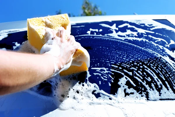 Hand washing car window — Stock Photo, Image