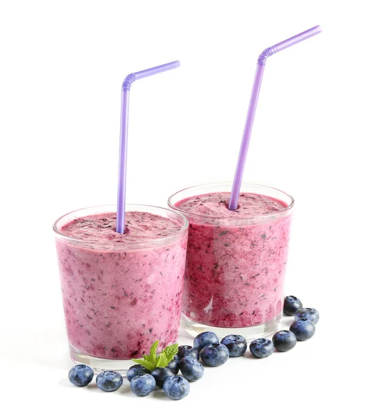 Gläser Blaubeer-Smoothie, Nahaufnahme — Stockfoto