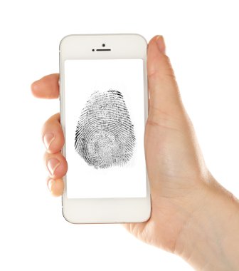 Smartphone ekranda parmak izi. Mobil güvenlik kavramı