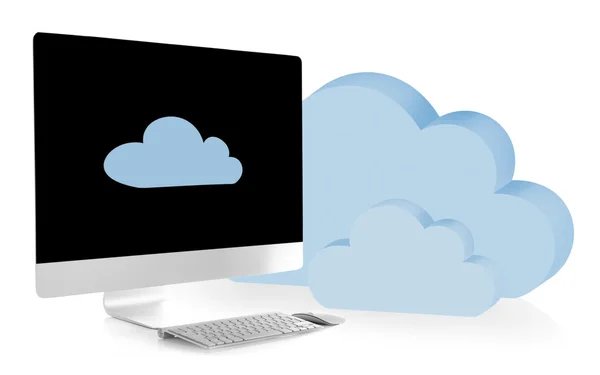 Nouveau PC moderne avec nuages. Concept de Cloud Computing — Photo