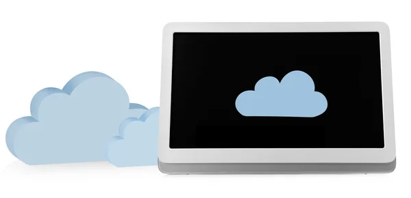 Tablette PC avec nuages. Concept de Cloud Computing — Photo