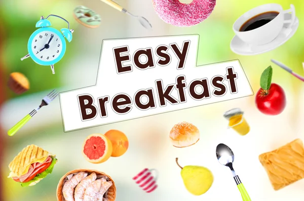 Breakfast dishes in collage and text Easy Breakfast — Stock Photo, Image