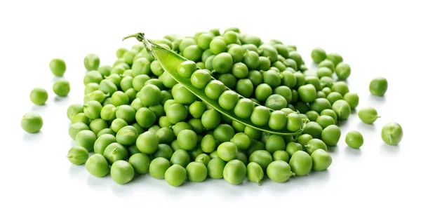 Heap of fresh green peas isolated on white — Stock Photo, Image