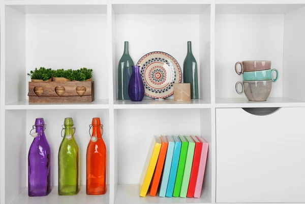 Shelves with home objects — Stock Photo, Image