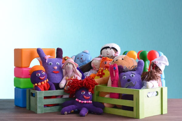 Pile of toys on blue background — Stock Photo, Image