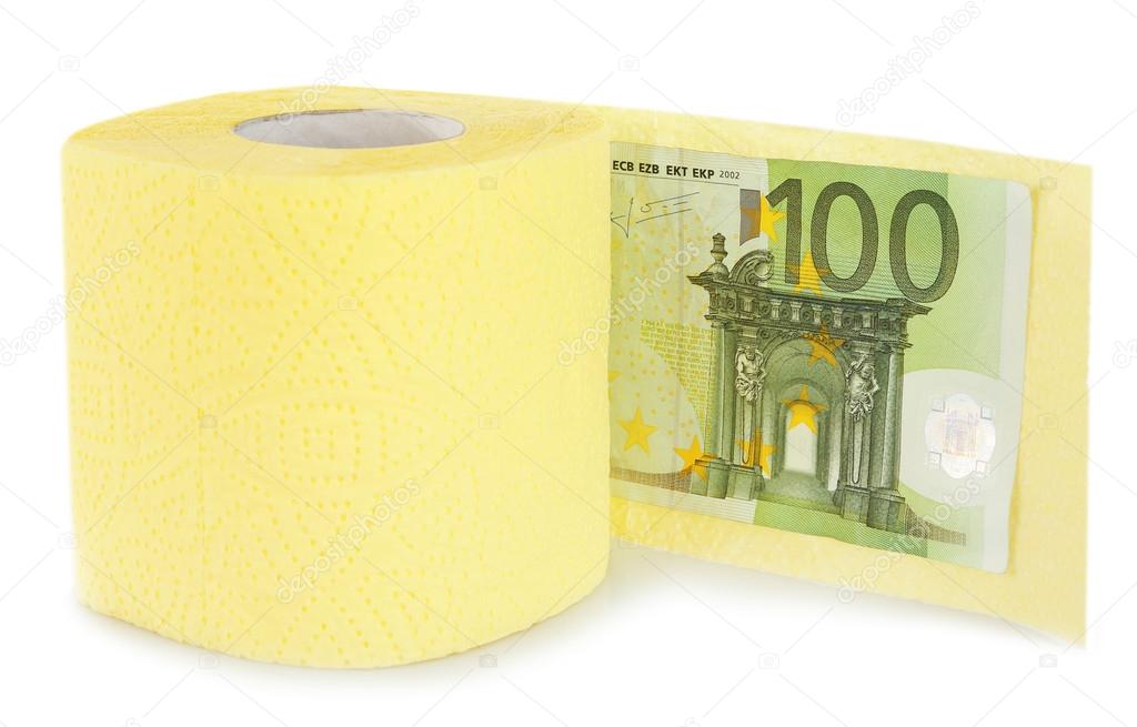 toilet paper and euro banknote