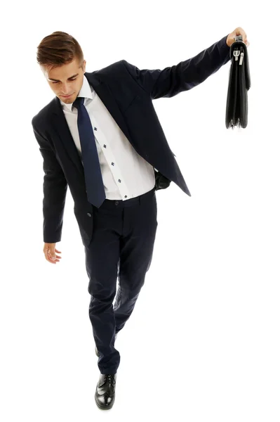 Elegant man in suit with briefcase isolated on white — Stock Photo, Image