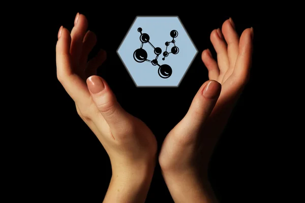 Hands with atom image, — Stock Photo, Image