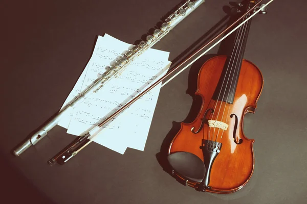 Violino e flauta com notas musicais — Fotografia de Stock