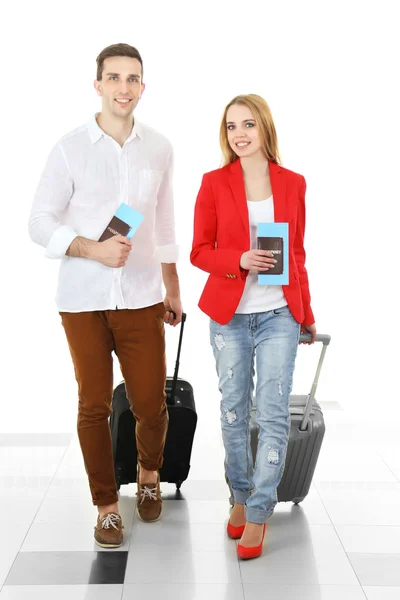 Couple with baggage in airport — Stock Photo, Image