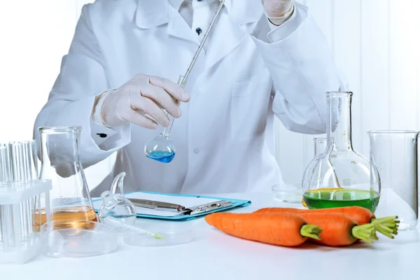 Scientist examines carrots — Stock Photo, Image