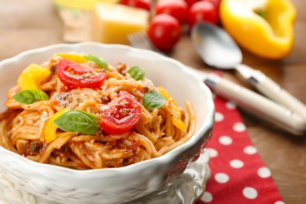 Spaghetti Bolognese with parmesan — Stock Photo, Image