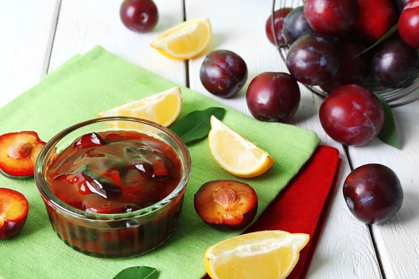 Tasty homemade plum jam — Stock Photo, Image