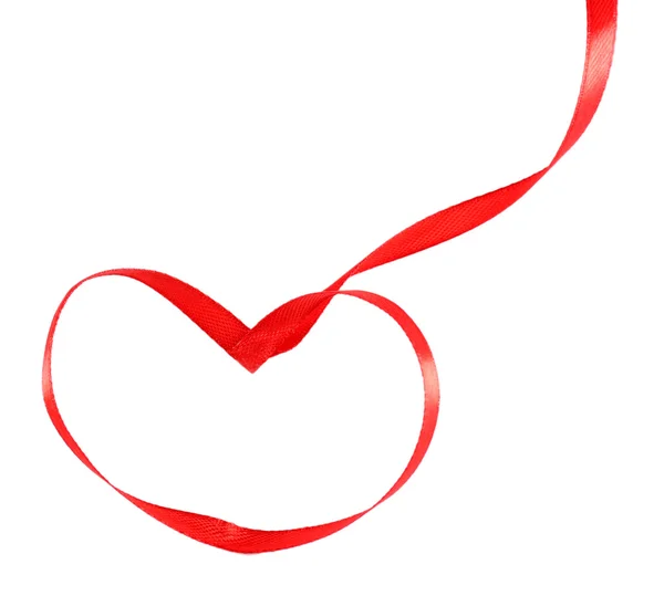 Red ribbon in shape of heart isolated on white — Stock Photo, Image