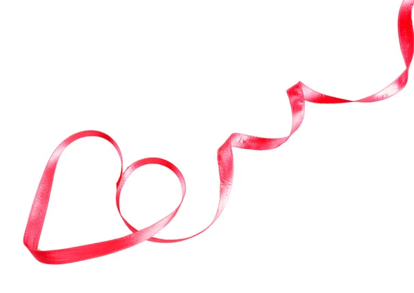 Pink ribbon in shape of heart isolated on white — Stock Photo, Image