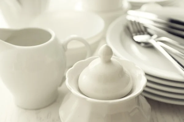 Set of white ceramics dishes — Stock Photo, Image
