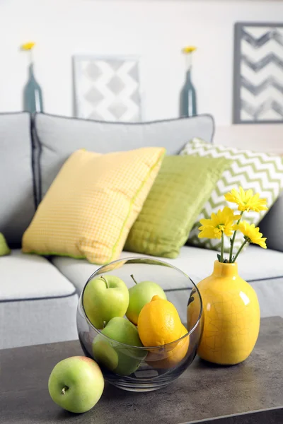 Colorful pillows on sofa, close-up — Stock Photo, Image