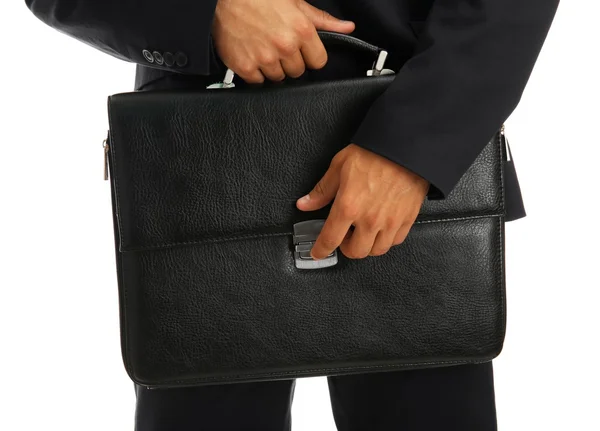 Elegant man in suit with briefcase close up — Stock Photo, Image