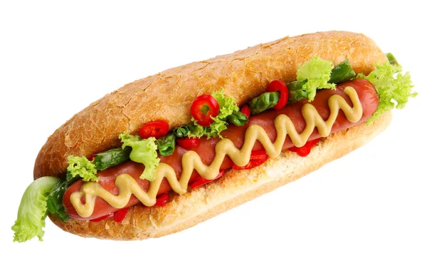 Frischer Hot Dog isoliert auf weiß — Stockfoto