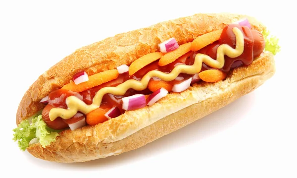 Fresh hot dog isolated on white — Stock Photo, Image