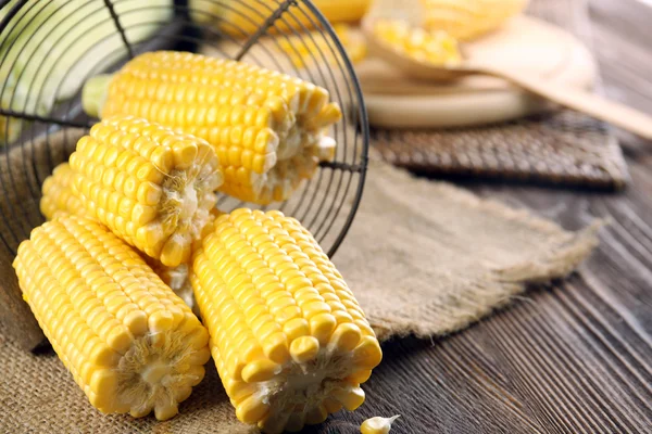 Ripe corn on sacking — Stock Photo, Image