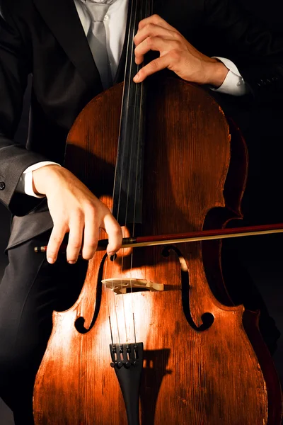 Man playing on cello close up — Stock Photo, Image