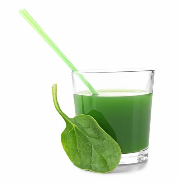 Glass of spinach juice isolated on white — Stock Photo, Image