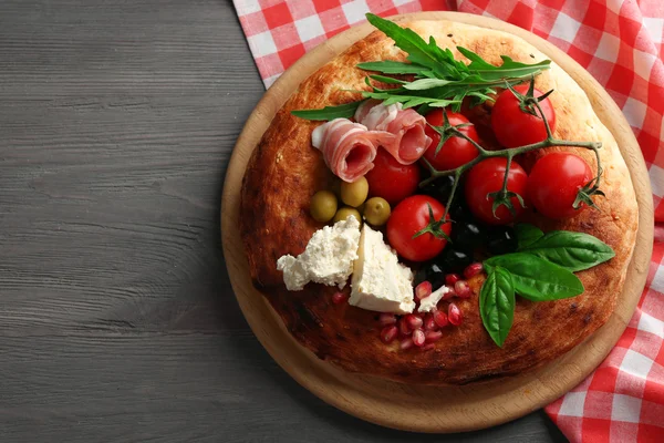 Ingredients of Mediterranean cuisine, on wooden background — Stock Photo, Image