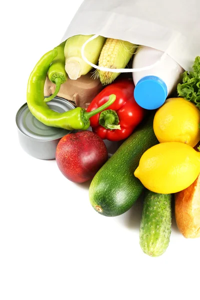 Bolsa de papel con alimentos aislados en blanco — Foto de Stock