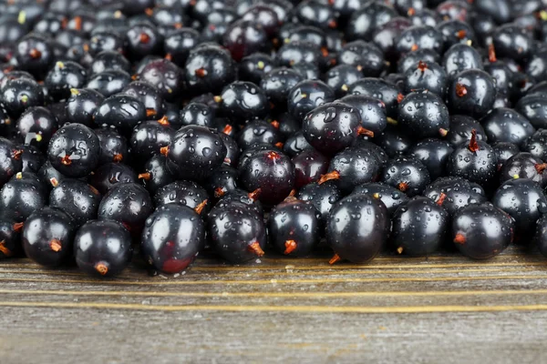Ahşap masa üzerinde vahşi Siyah frenk üzümü yığını kapat