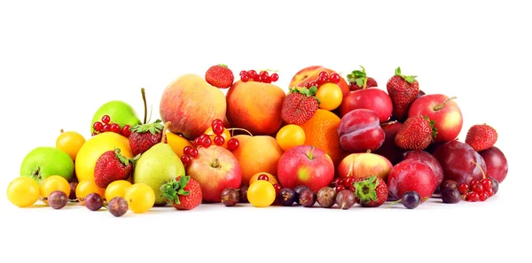 Heap of fresh fruits and berries  isolated on white — Stock Photo, Image