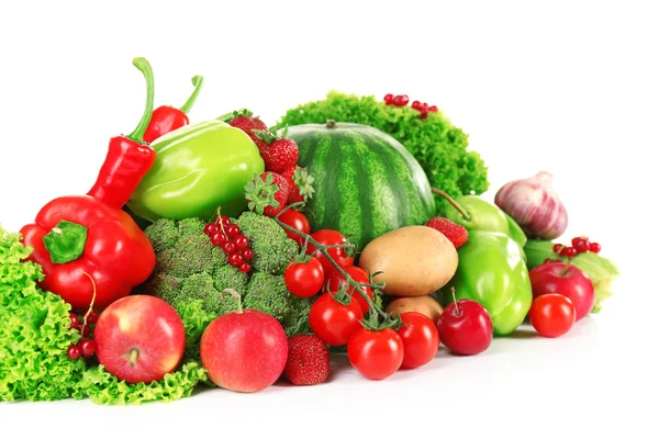 Composition with fresh fruits and vegetables isolated on white — Stock Photo, Image