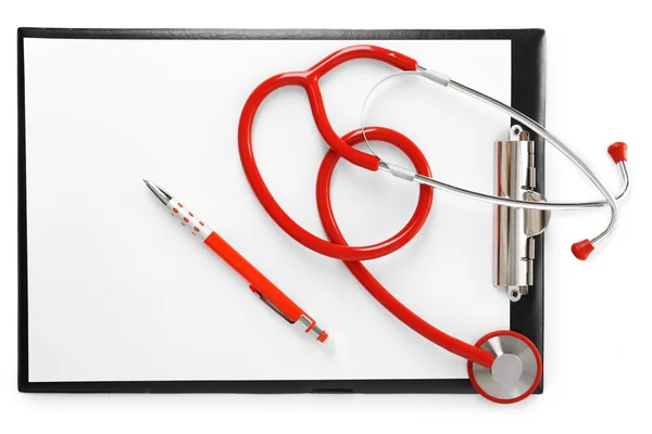 Medical stethoscope with clipboard close up — Stock Photo, Image