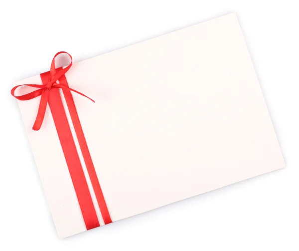 Card decorated with bow isolated on white — Stock Photo, Image