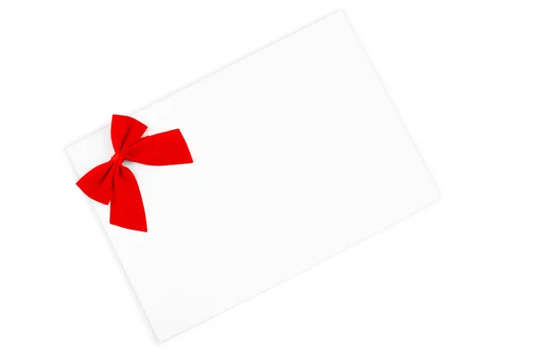 Card decorated with bow isolated on white — Stock Photo, Image