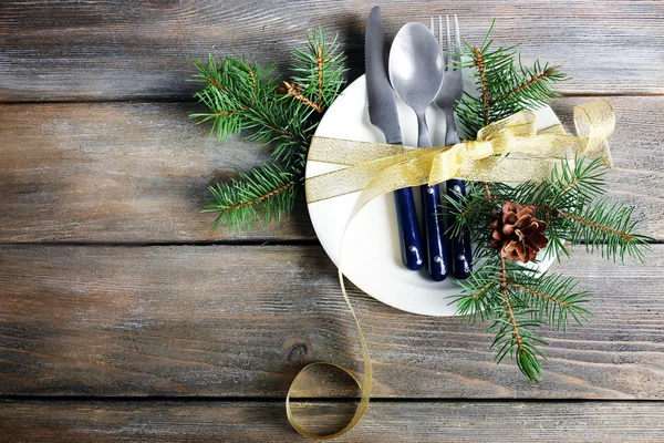 Cenário de mesa de férias com decoração de Natal — Fotografia de Stock