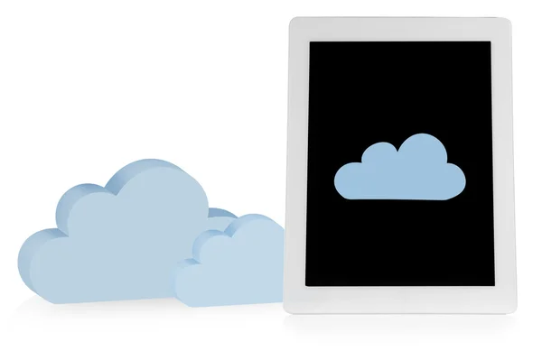 Tablette PC avec nuages. Concept de Cloud Computing — Photo