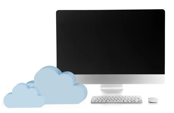 Nouveau PC moderne avec nuages. Concept de Cloud Computing — Photo