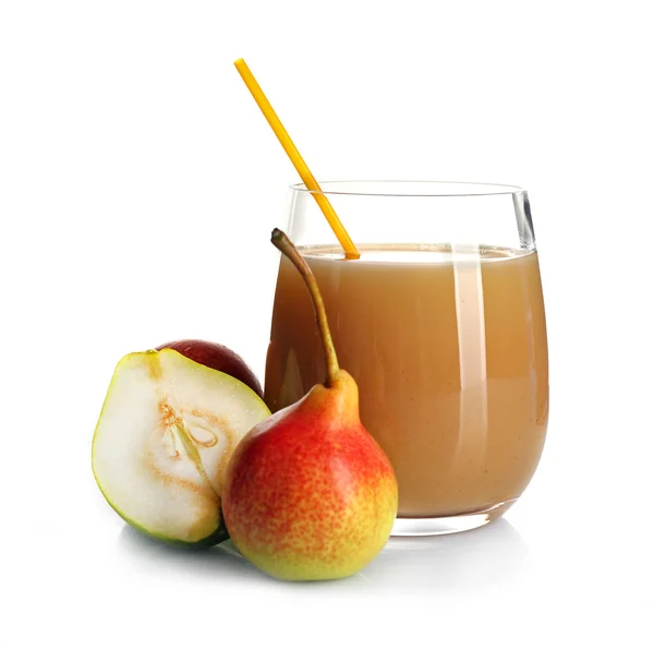 Fresh pear juice with fruit isolated on white — Stock Photo, Image