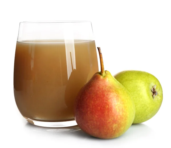 Jugo de pera fresca con fruta aislada en blanco —  Fotos de Stock