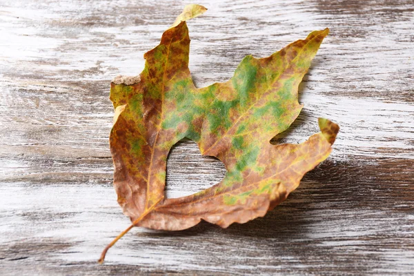 Dried autumn leaf with cutout heart — Stock Photo, Image