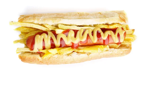 Fresh hot dog isolated on white — Stock Photo, Image