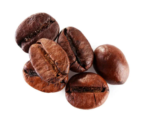 褐色咖啡豆上白色隔离 — 图库照片