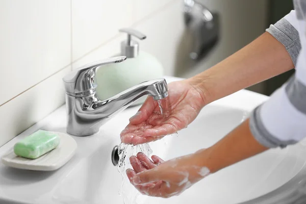 Washing of hands with soap — Stock Photo, Image