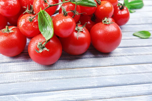 Tomates cherry frescos con albahaca — Foto de Stock